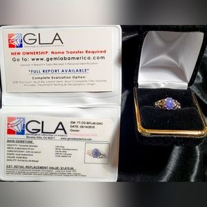 2 ct Violet blue Tanzanite Zoisite gem ring with platinum plated over silver.